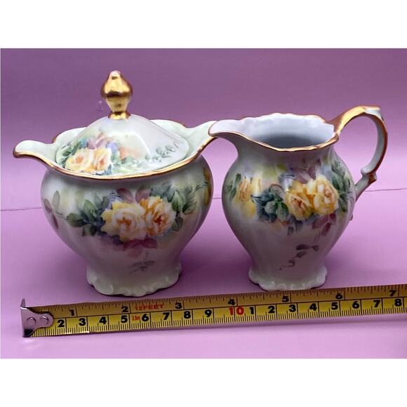 VTG Bareuther Porcelain Creamer Sugar Bowl Waldassen Bavaria Germany Hand Paint - Picture 2 of 12